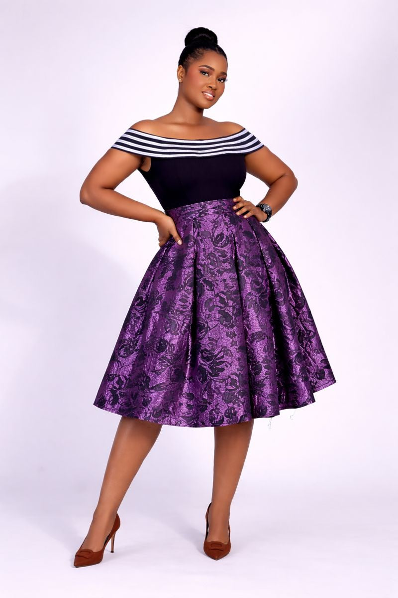 Oyewe Brocade Ball Midi Dress - Purple