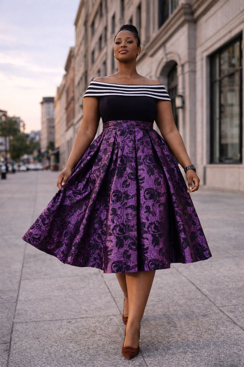 Oyewe Brocade Ball Midi Dress - Purple