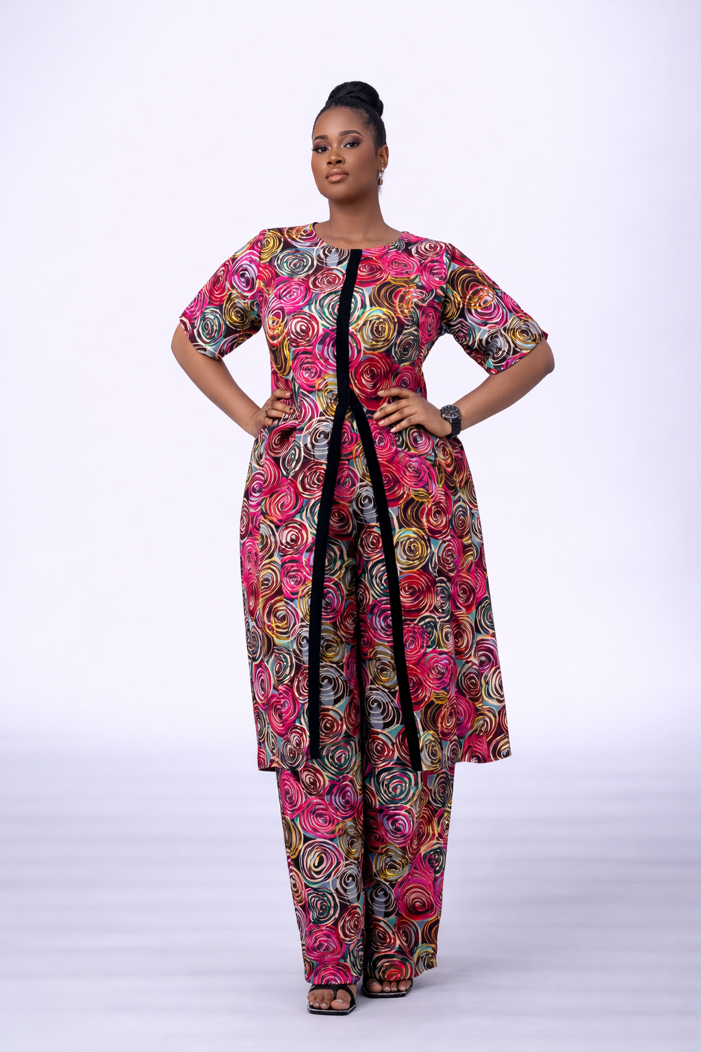 Aduke Velvet Ankara 2 Piece Set - Pink