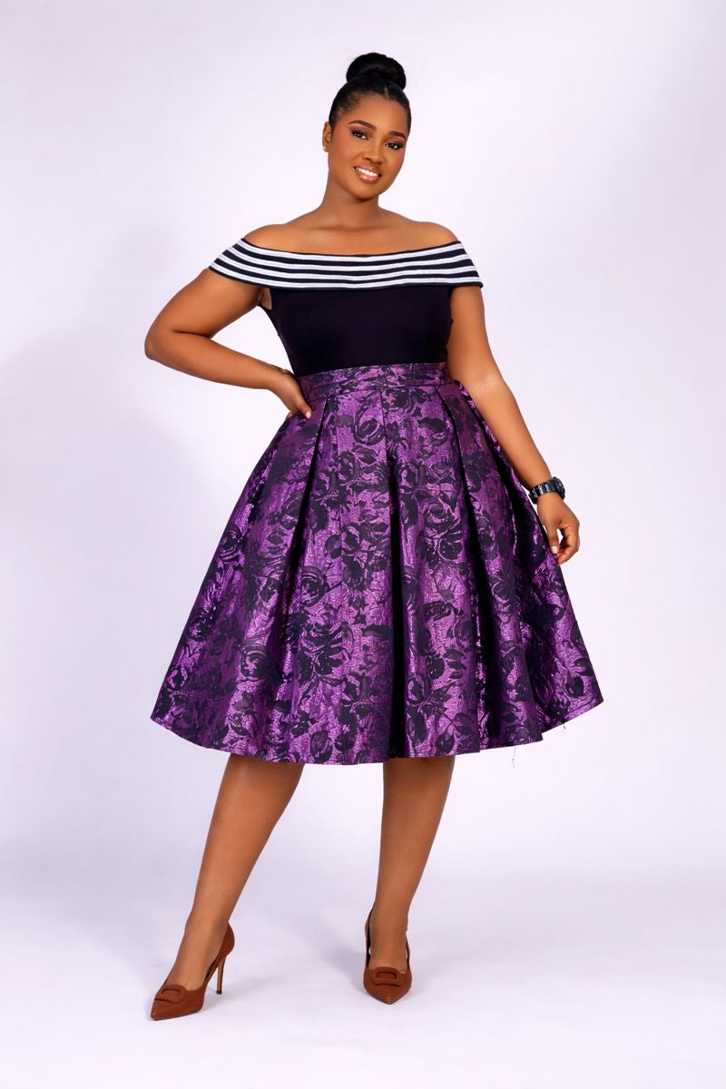 Oyewe Brocade Ball Midi Dress - Purple