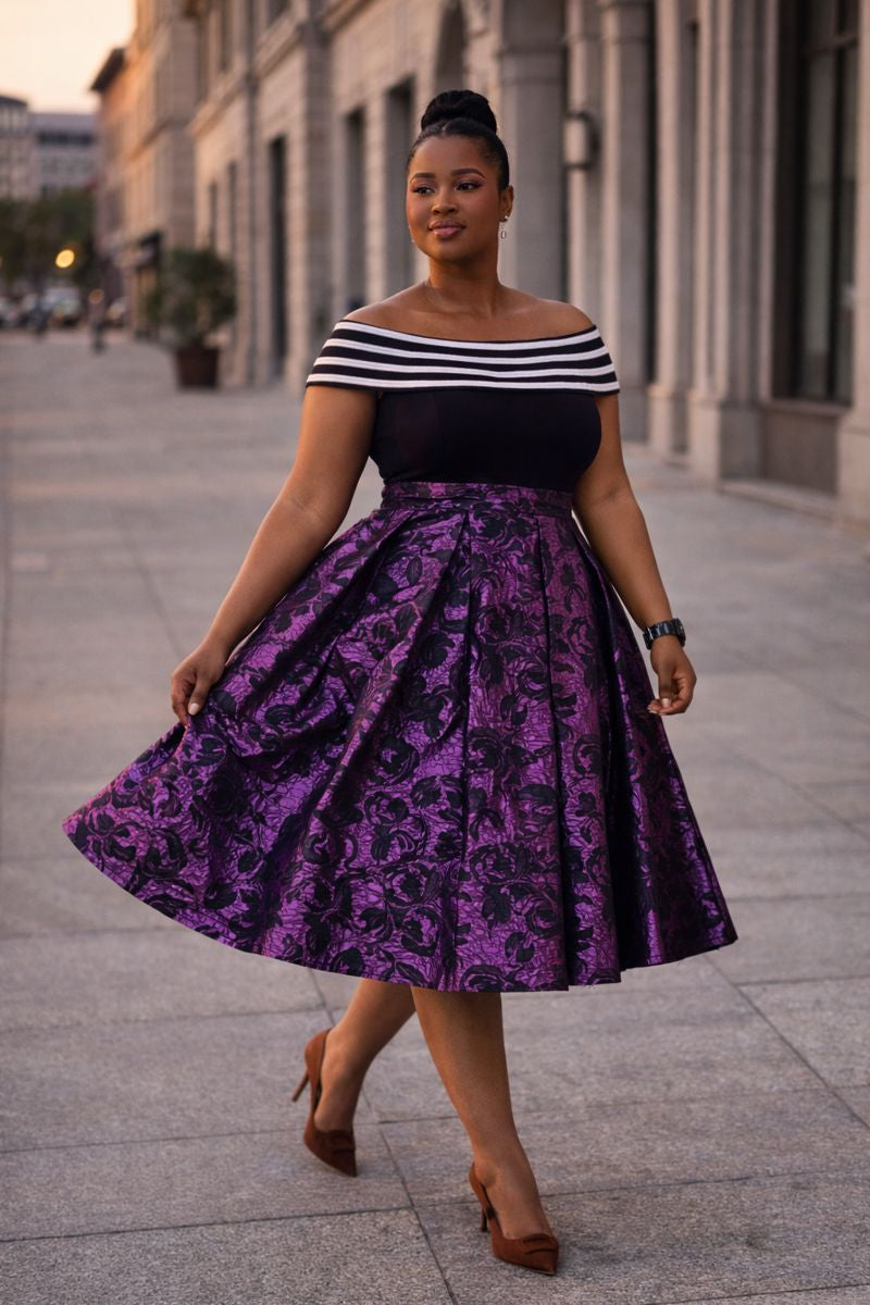 Oyewe Brocade Ball Midi Dress - Purple