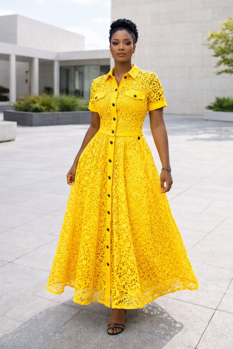 Bolanle Cord Lace 2 Piece Set - Yellow