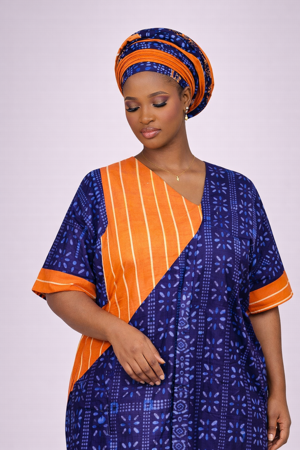 Folakunmi Ankara/Kampala Bubu Mixed With Ofi - Navy Blue