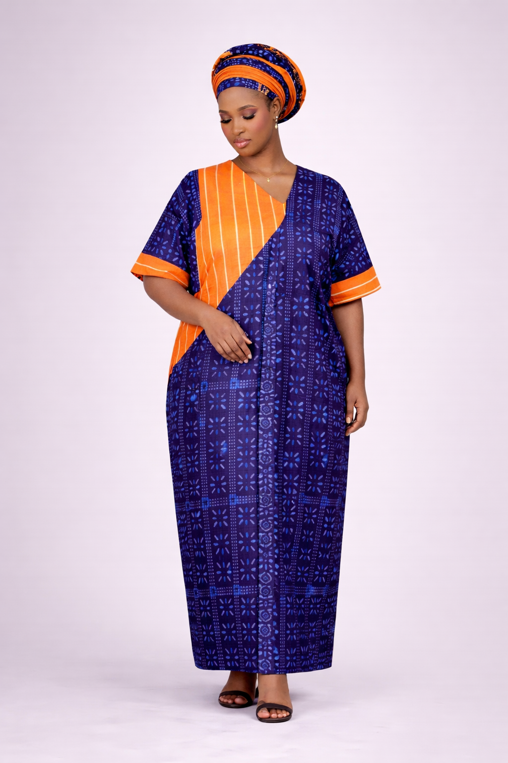Folakunmi Ankara/Kampala Bubu Mixed With Ofi - Navy Blue