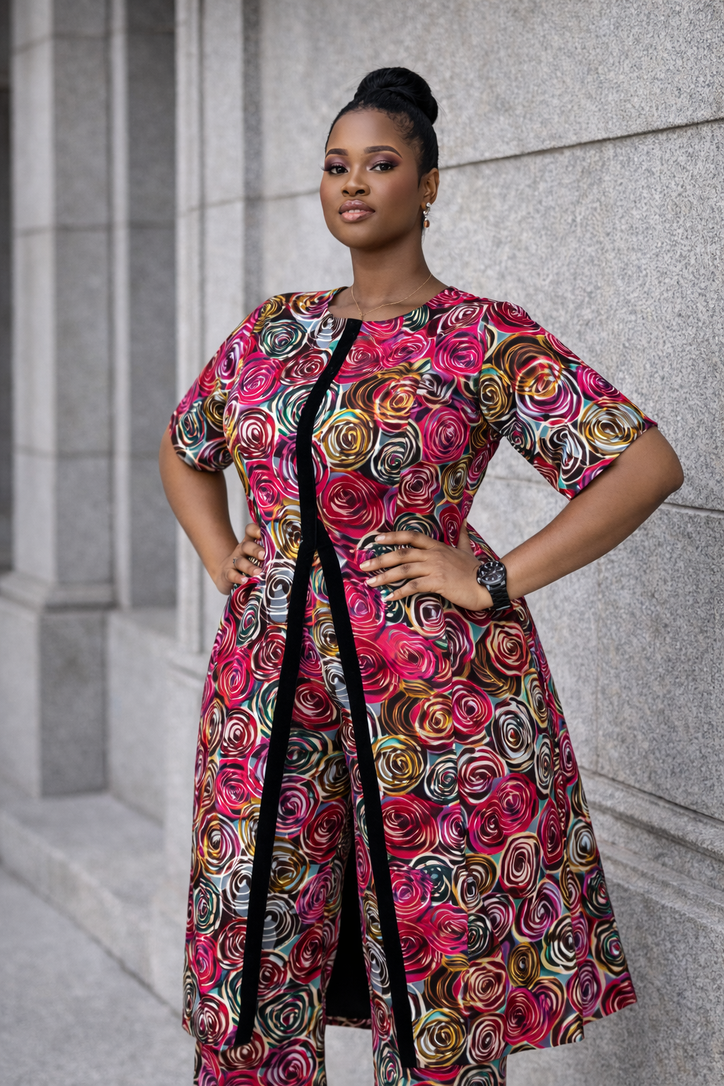 Aduke Velvet Ankara 2 Piece Set - Pink