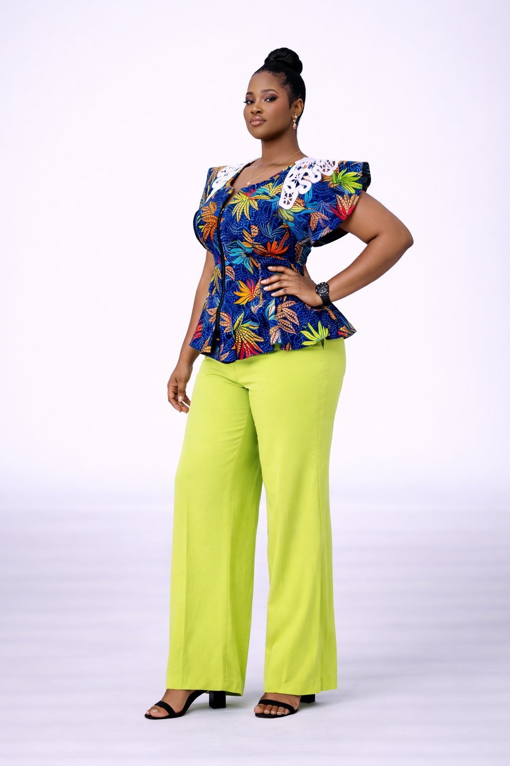 Adufe Ankara Blouse With Plain Crepe Pants - Lemon Pants