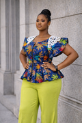 Adufe Ankara Blouse With Plain Crepe Pants - Lemon Pants