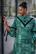 Aduke Ankara Midi Dress - Green Geometric