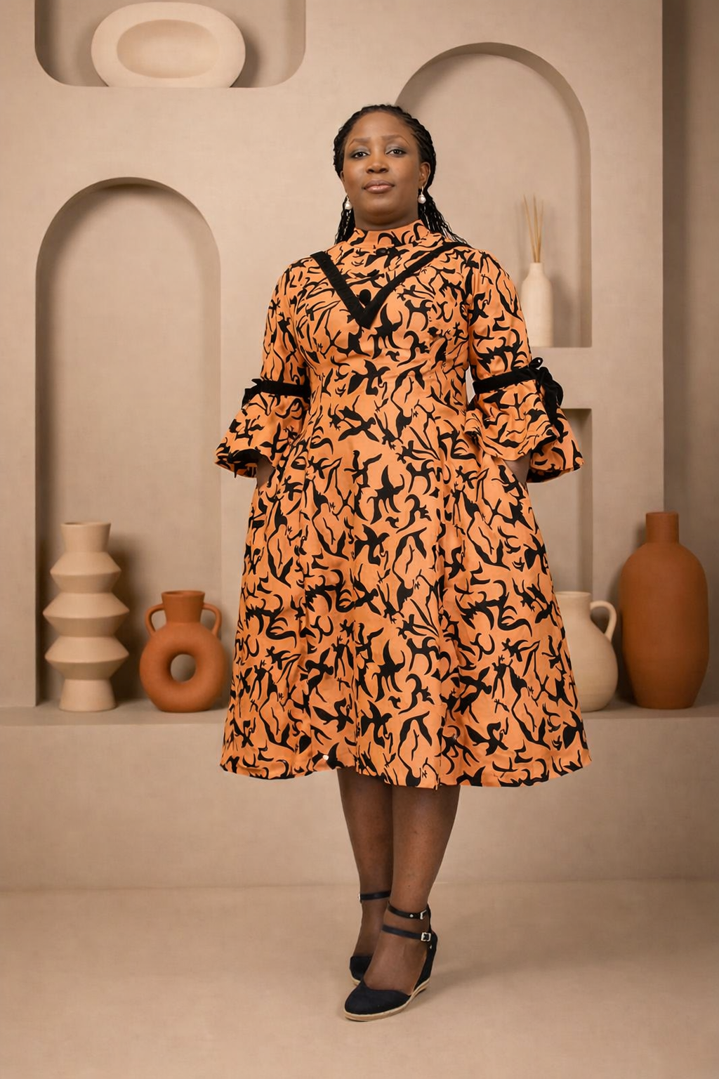 Aduke Ankara Dress - Brown & Black Contrast