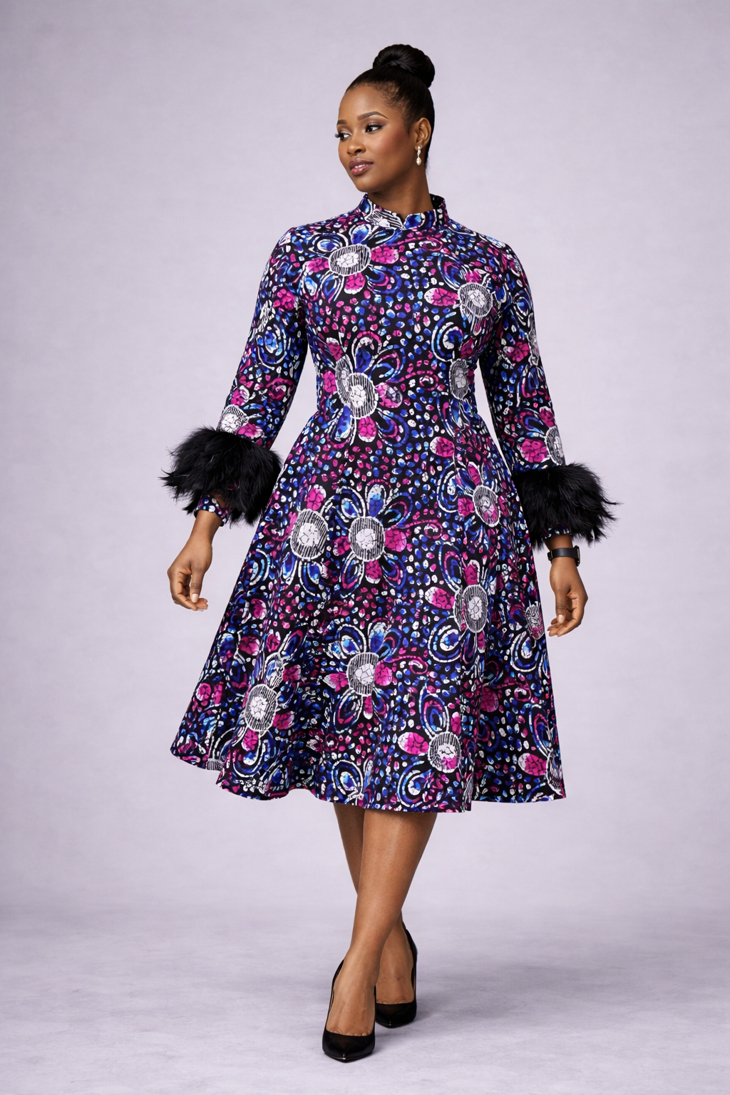 Okin Midi Dress - Floral Beaded Ankara