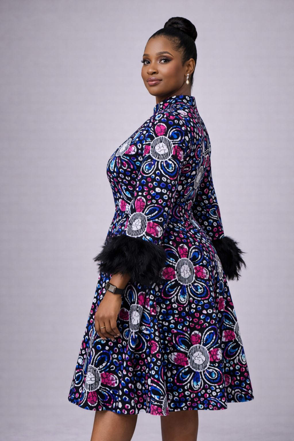 Okin Midi Dress - Floral Beaded Ankara