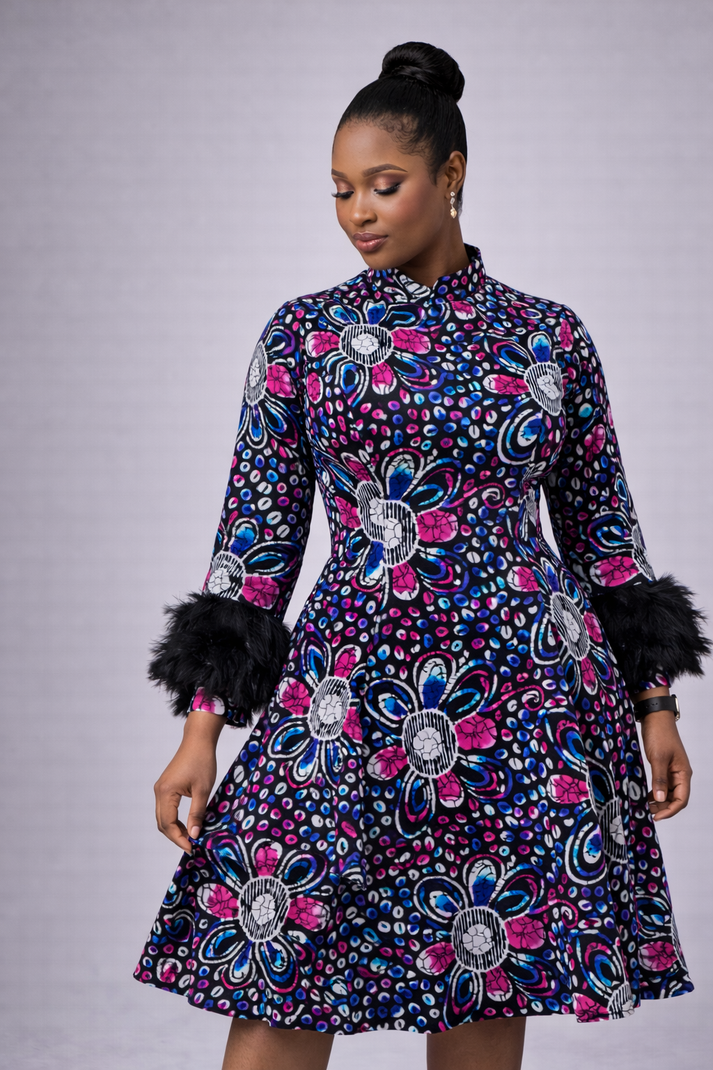 Okin Midi Dress - Floral Beaded Ankara