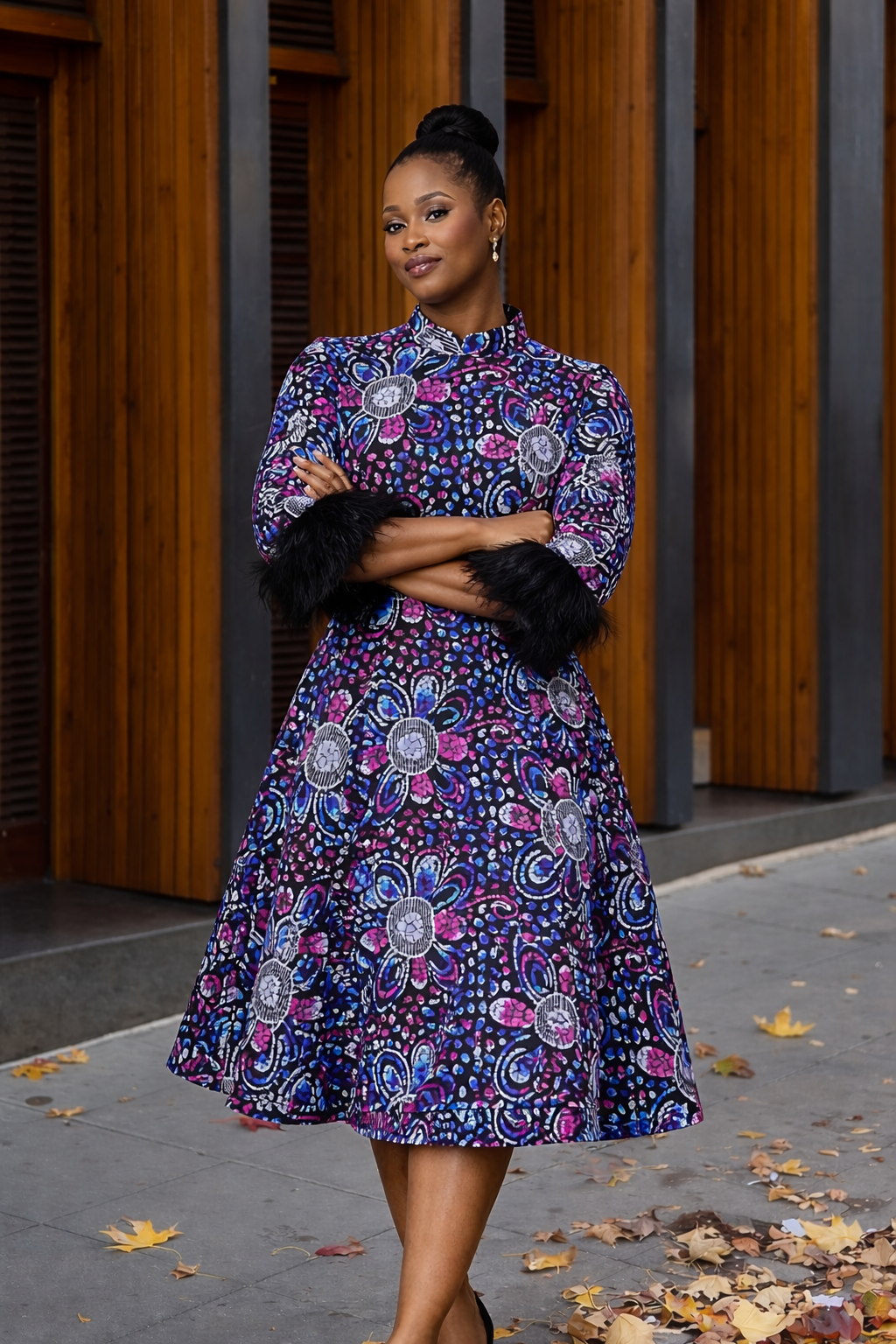 Okin Midi Dress - Floral Beaded Ankara