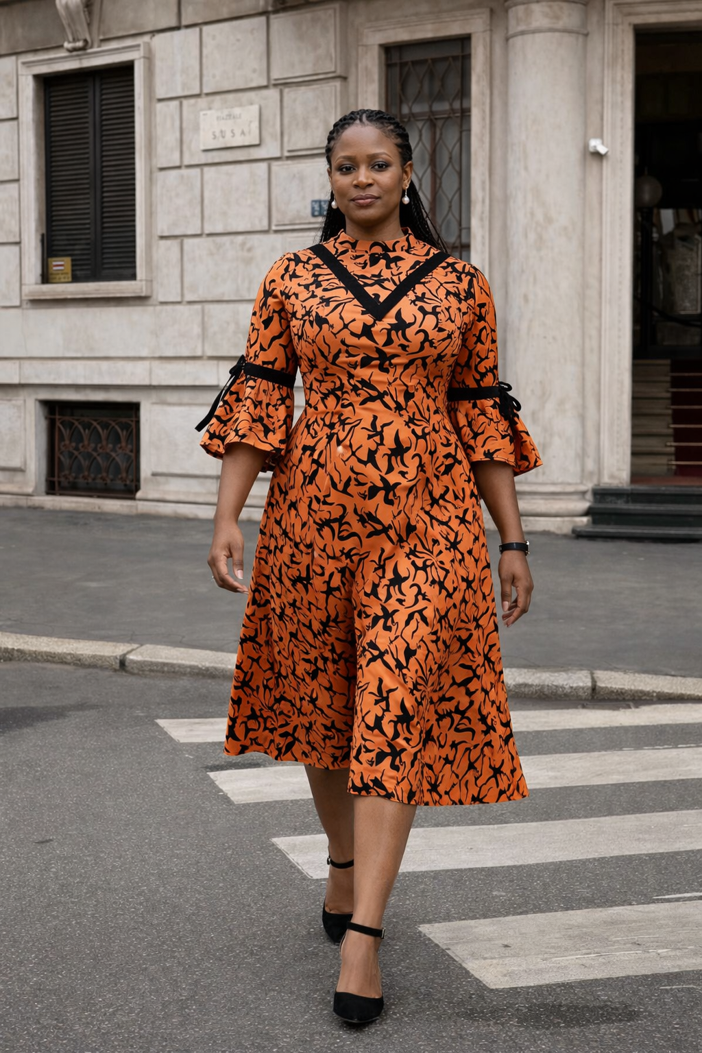 Aduke Ankara Dress - Brown & Black Contrast