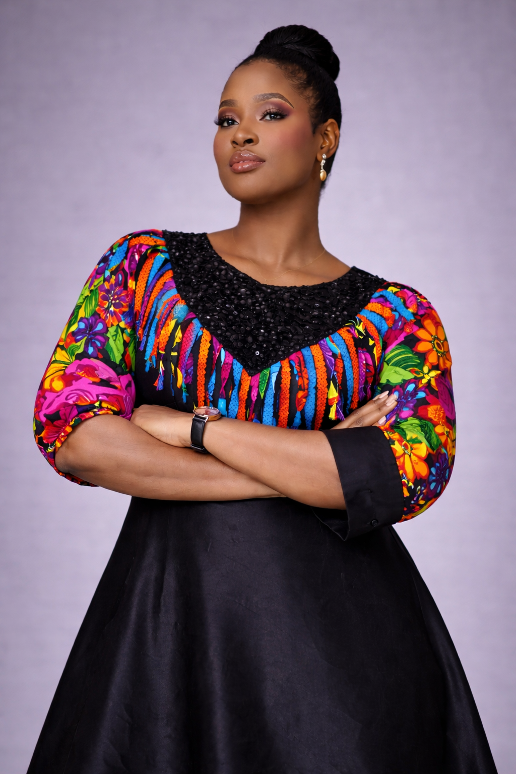 Mojoyin Duchess Dress - Black Satin Ankara