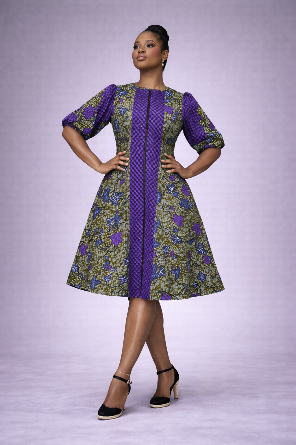 Adeife Ankara Dress - Floral Purple