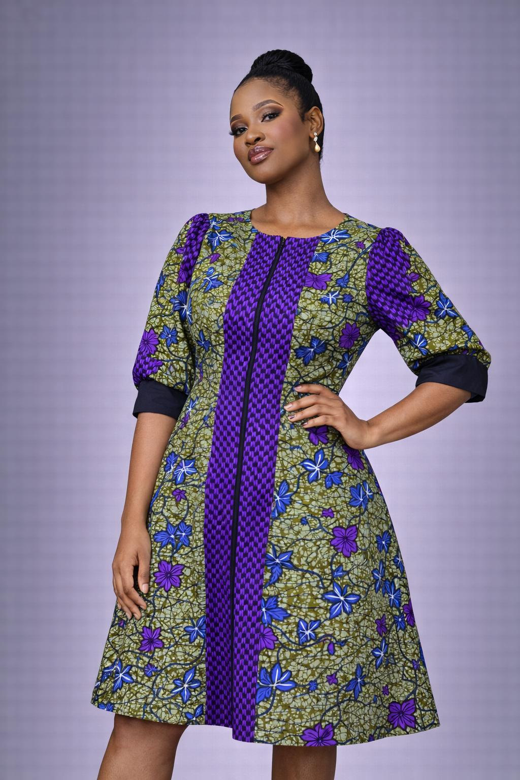 Adeife Ankara Dress - Floral Purple