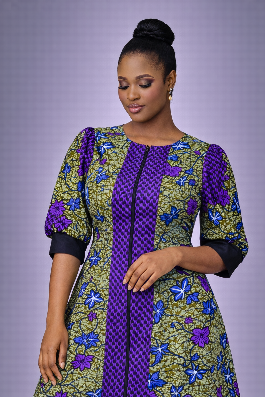 Adeife Ankara Dress - Floral Purple