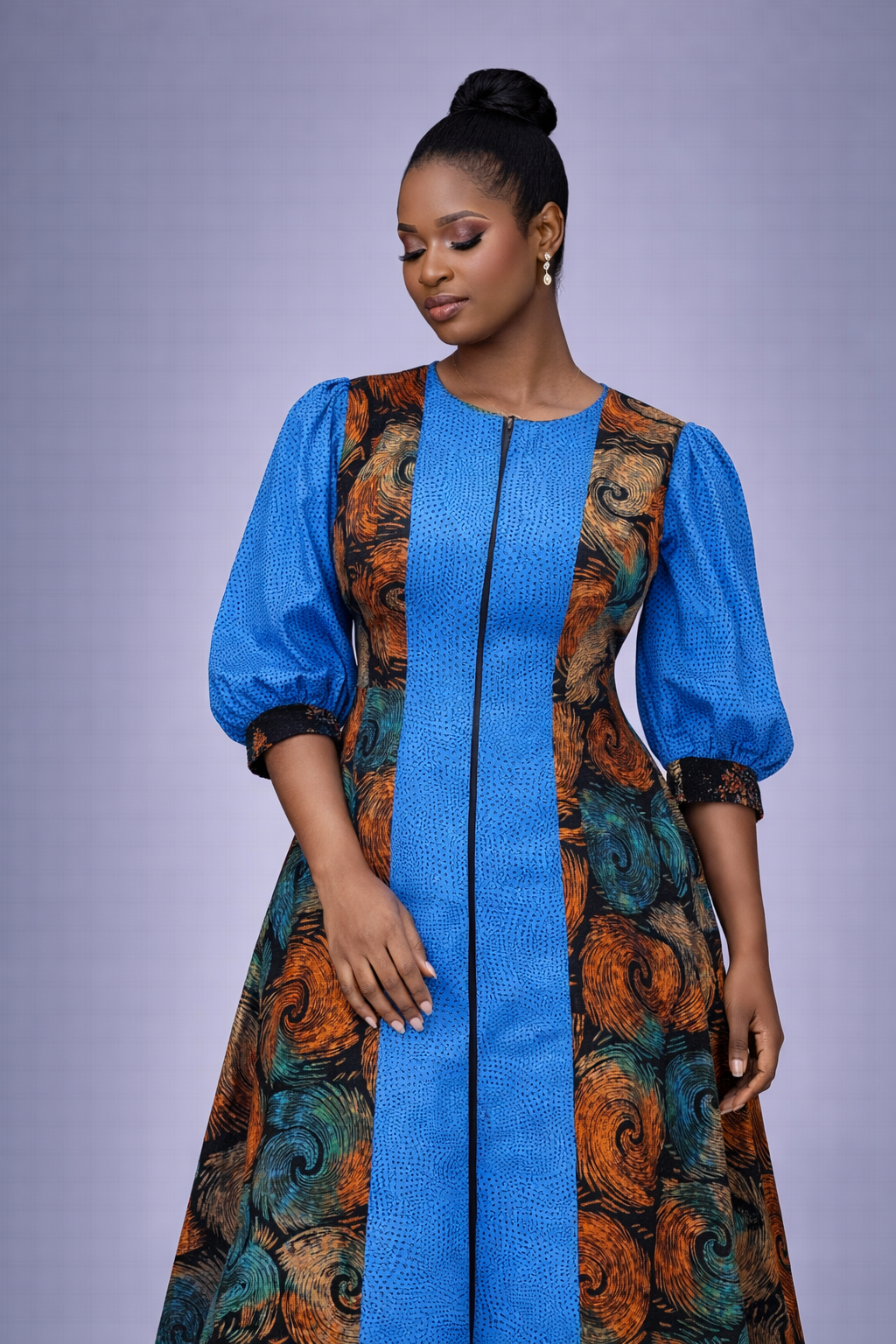 Adeife Ankara Dress - Swirl Blue