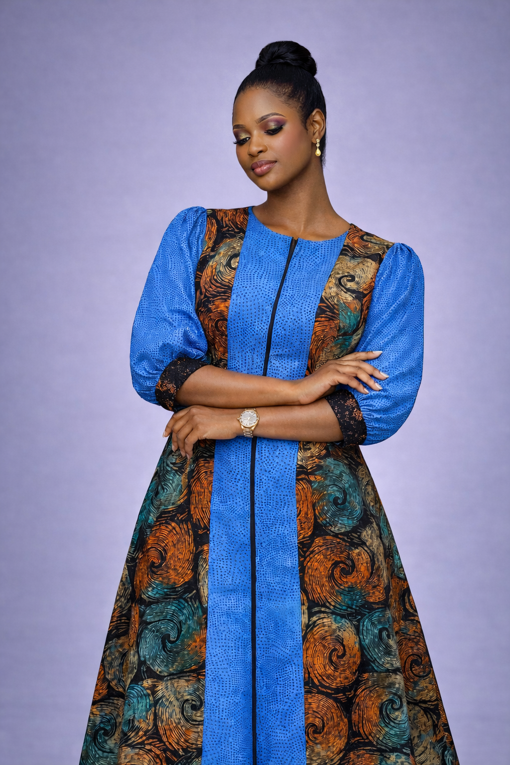 Adeife Ankara Dress - Swirl Blue