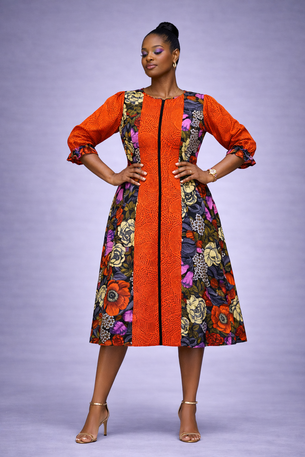 Adeife Ankara Dress - Floral Orange