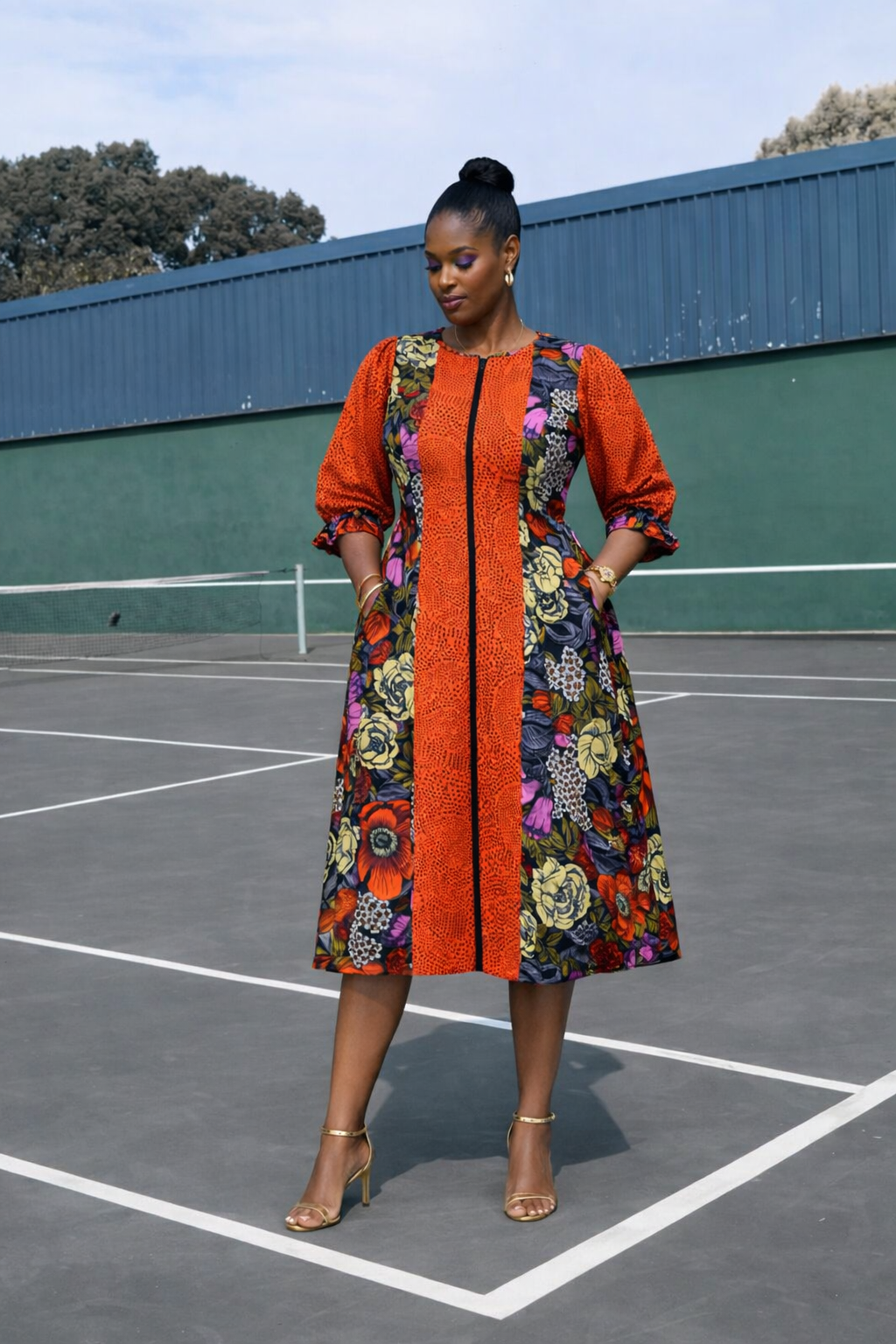 Adeife Ankara Dress - Floral Orange