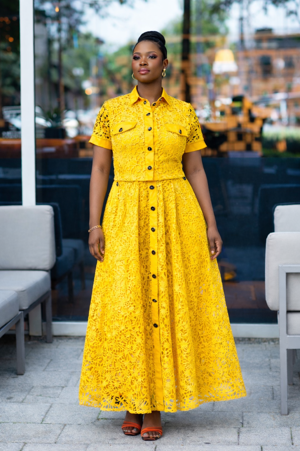 Bolanle Cord Lace 2 Piece Set - Yellow