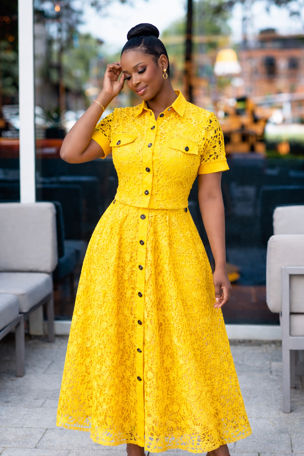 Bolanle Cord Lace 2 Piece Set - Yellow