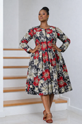 Adetoro Ankara Midi Flare Dress - Red