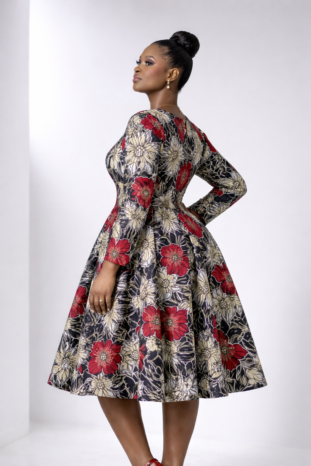 Adetoro Ankara Midi Flare Dress - Red