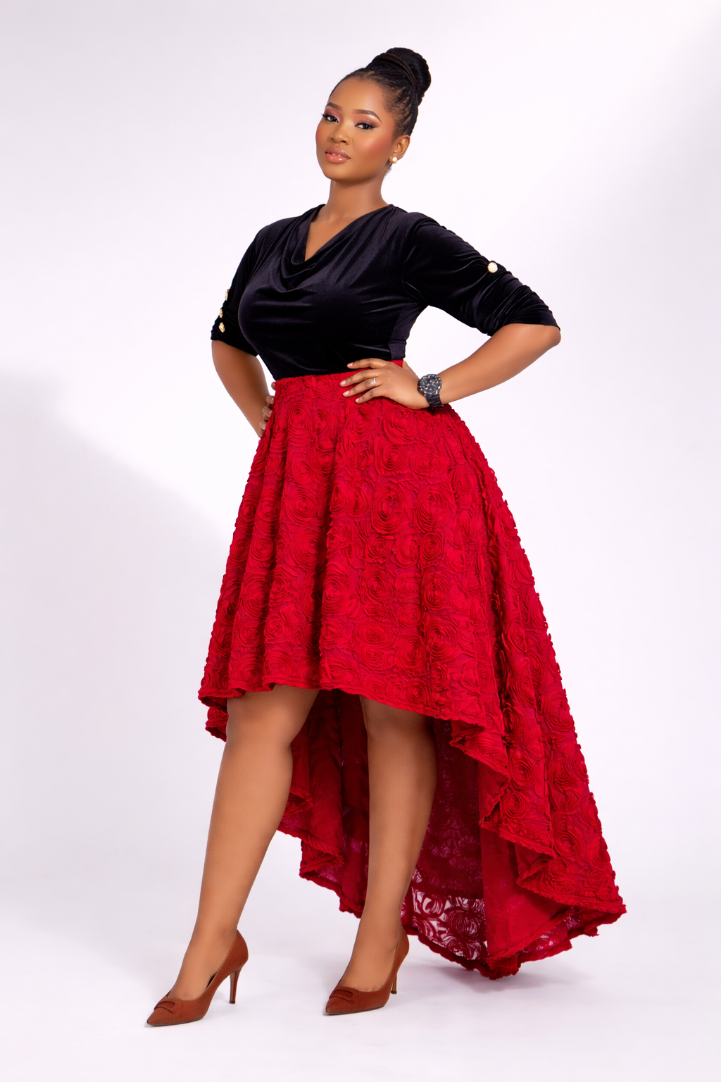 ENIOTO Roses Black velvet Midi dress - Wine