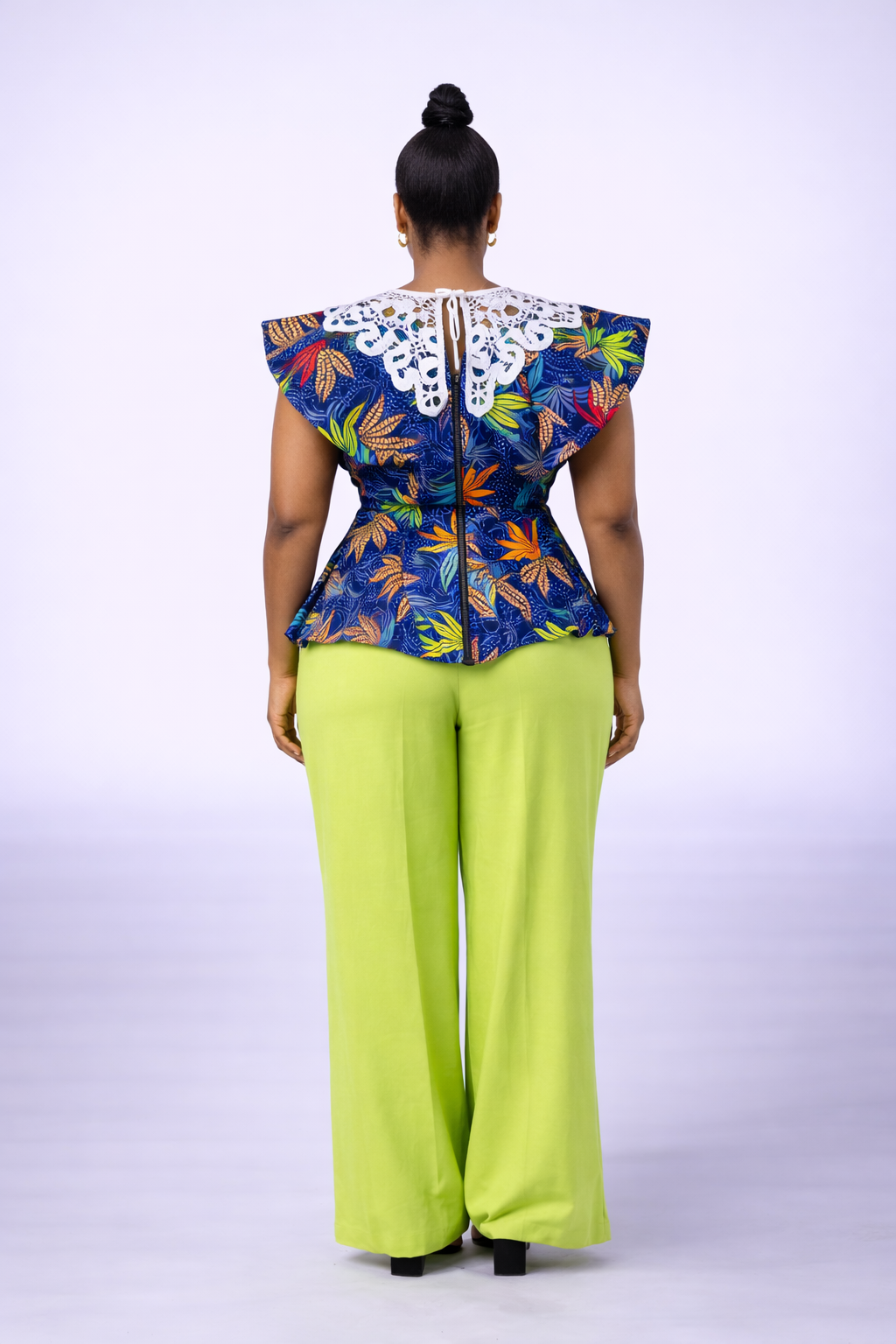 Adufe Ankara Blouse With Plain Crepe Pants - Lemon Pants