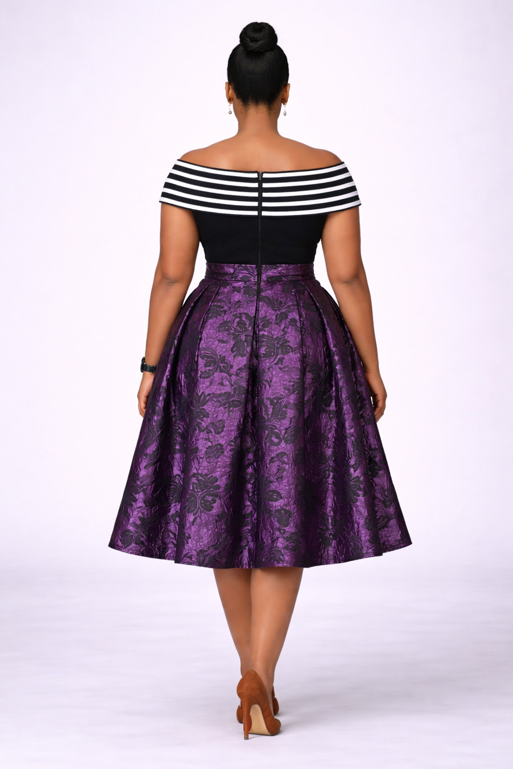 Oyewe Brocade Ball Midi Dress - Purple