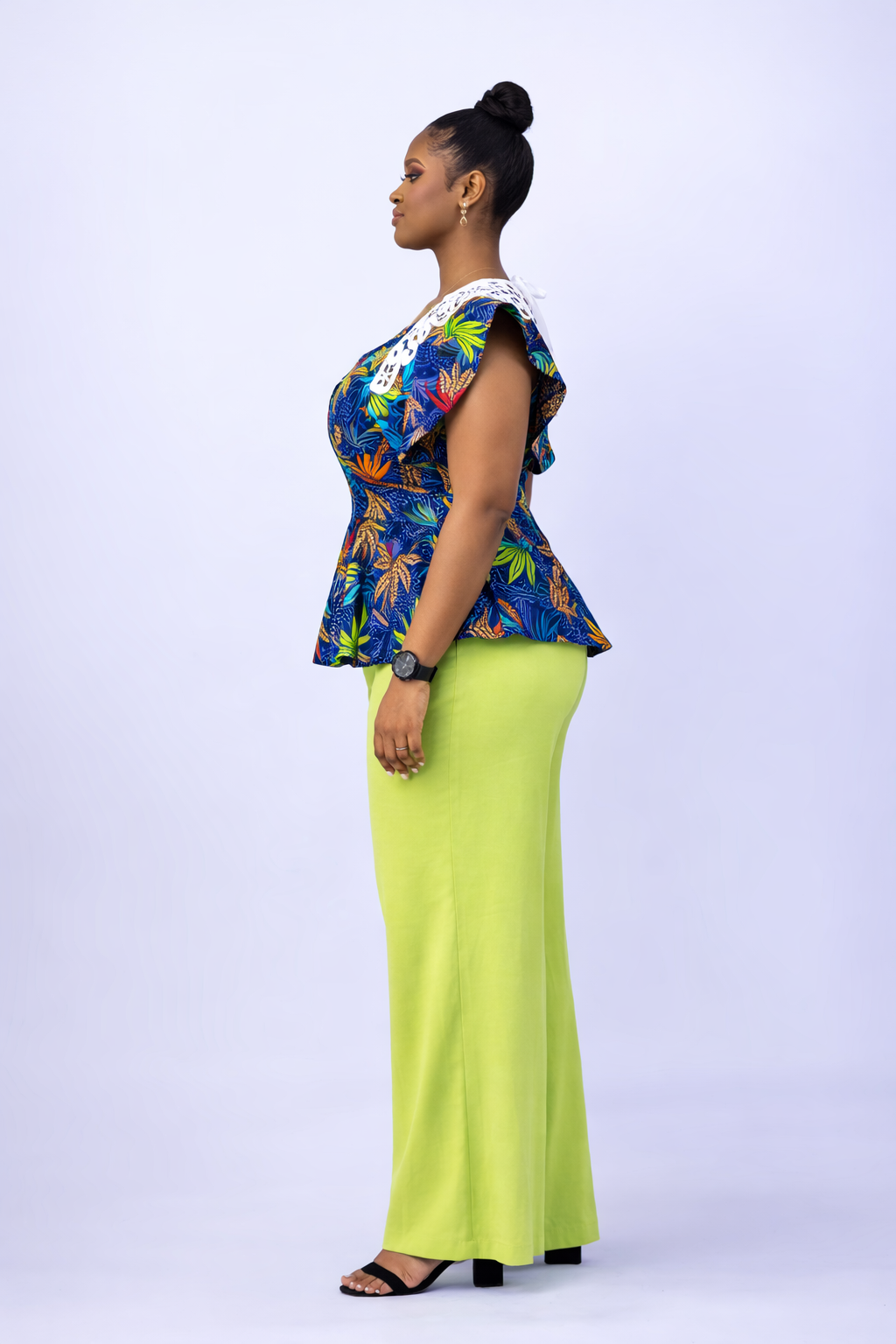 Adufe Ankara Blouse With Plain Crepe Pants - Lemon Pants