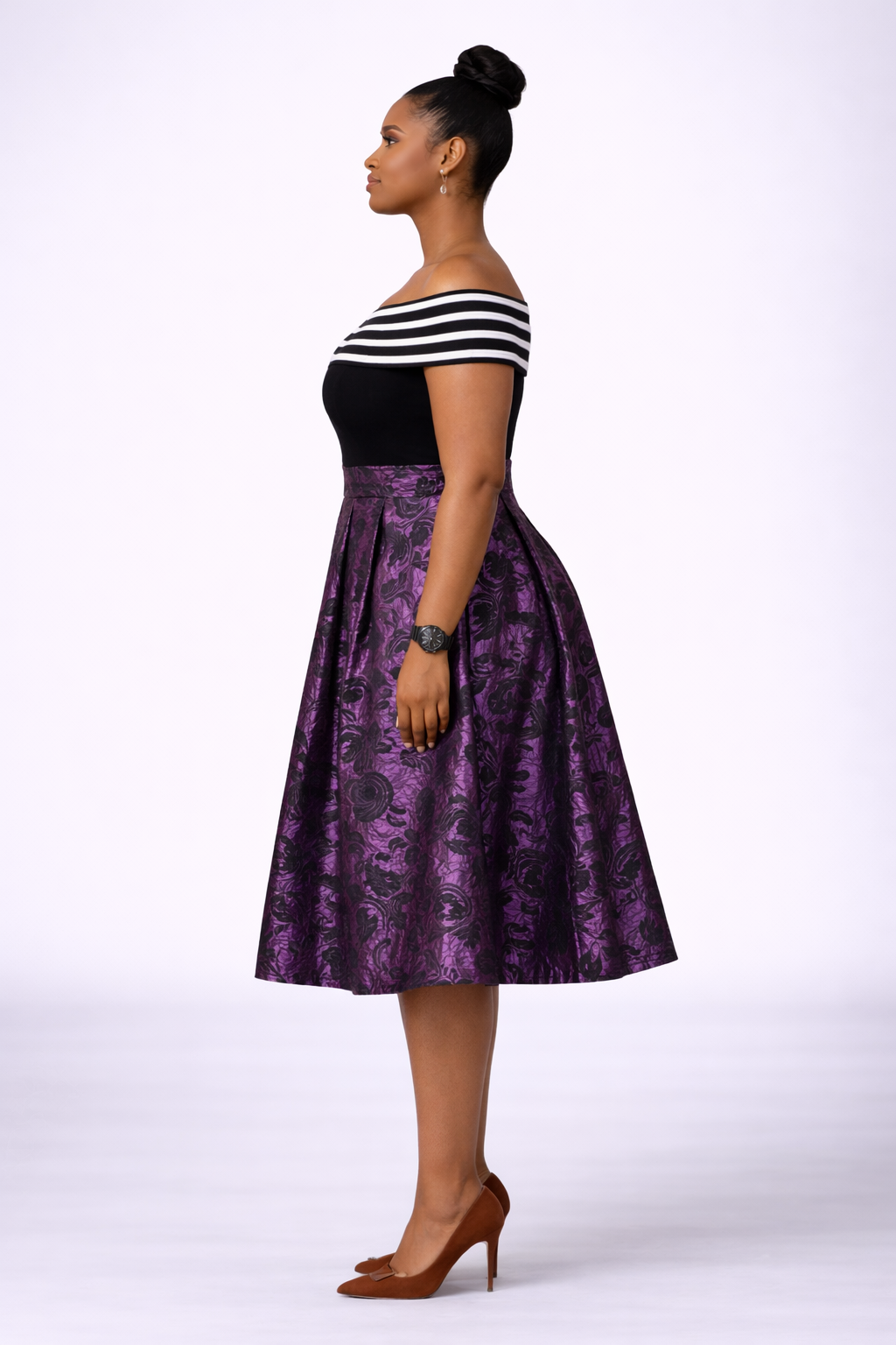 Oyewe Brocade Ball Midi Dress - Purple