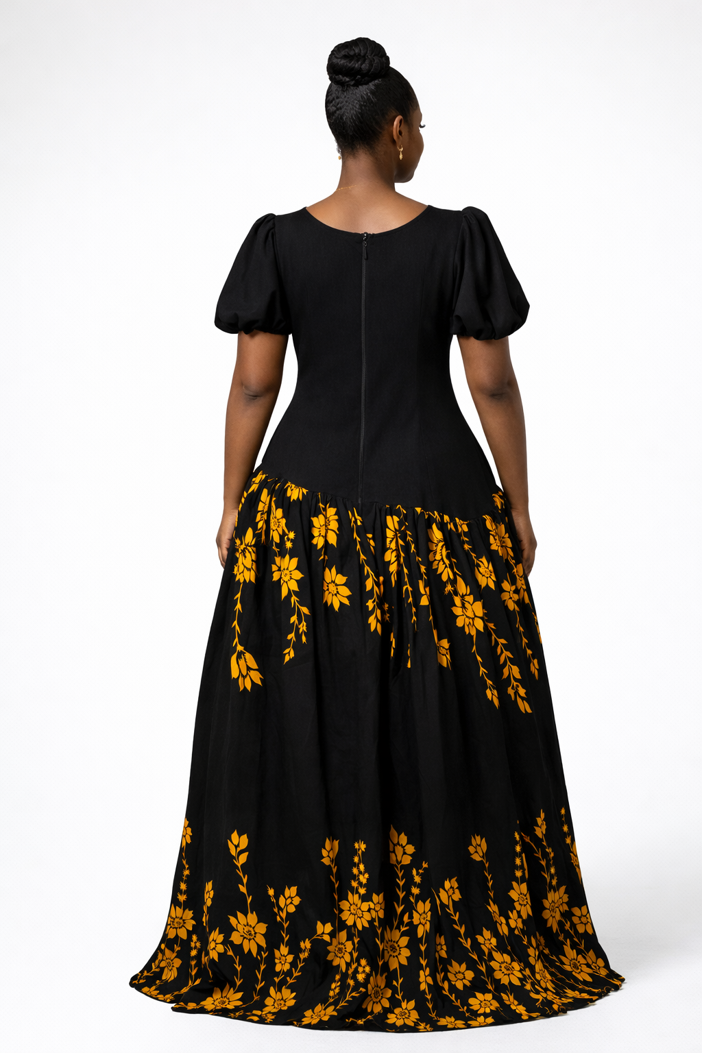 Ayomikun Plain Bodycon And Flowered Crepe Dress - Black