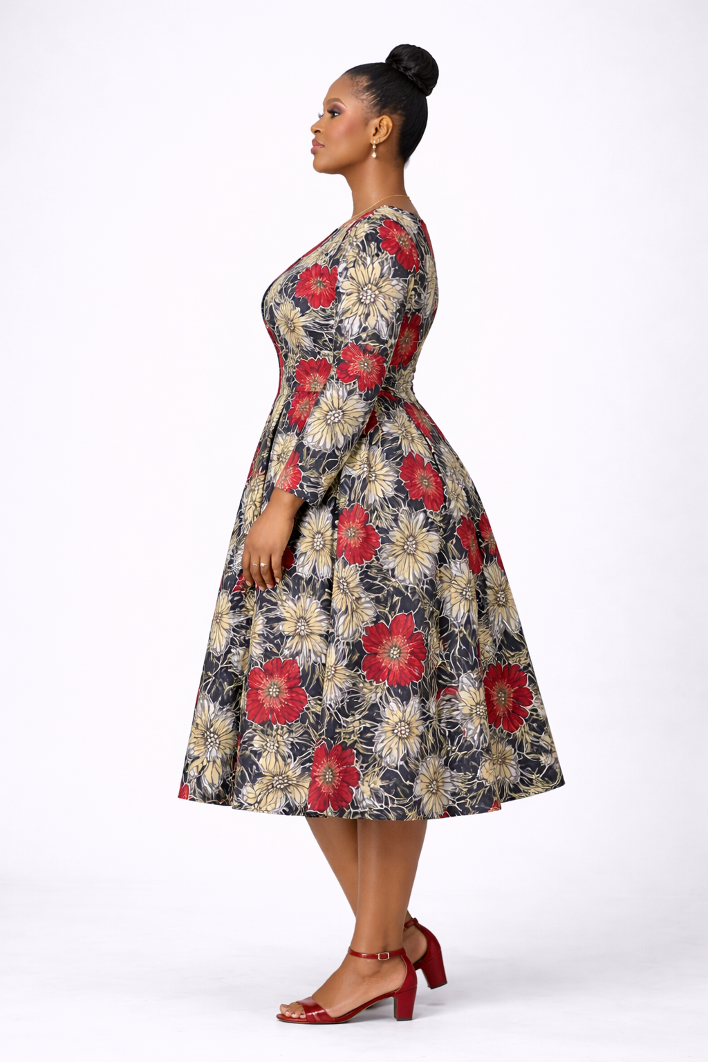 Adetoro Ankara Midi Flare Dress - Red