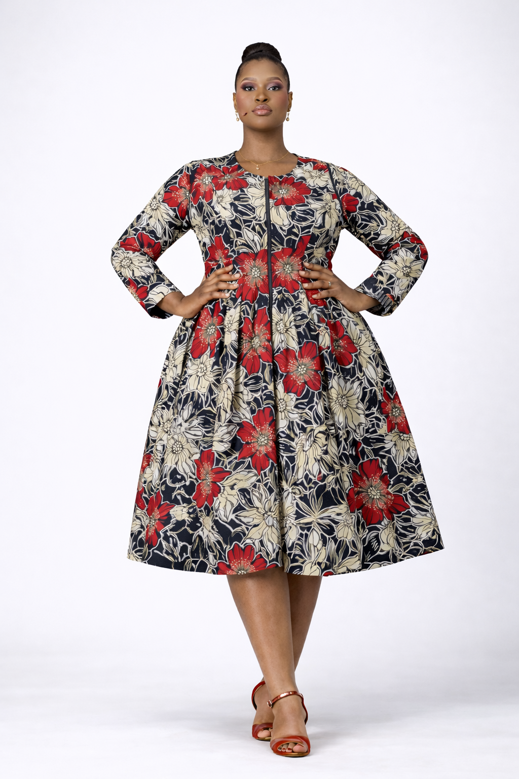 Adetoro Ankara Midi Flare Dress - Red