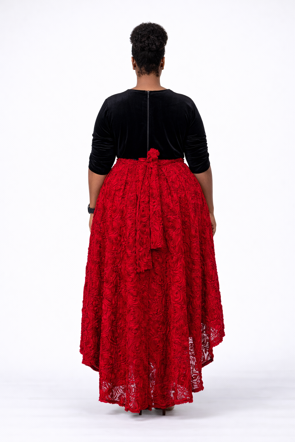ENIOTO Roses Black velvet Midi dress - Wine