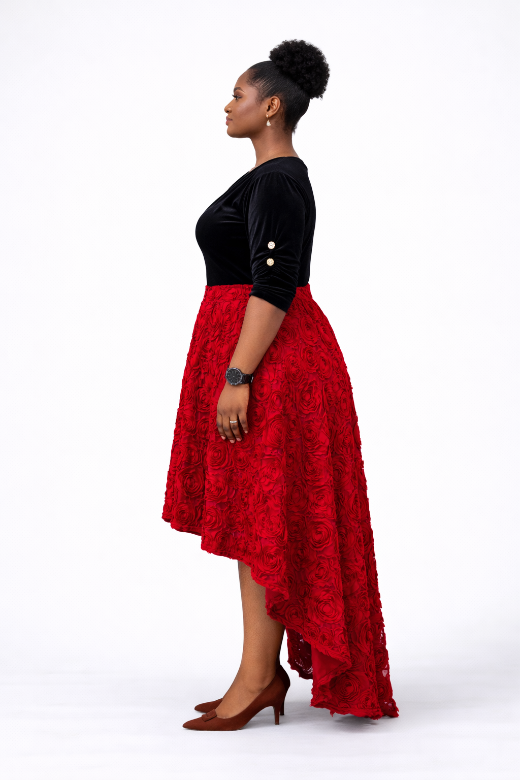 ENIOTO Roses Black velvet Midi dress - Wine