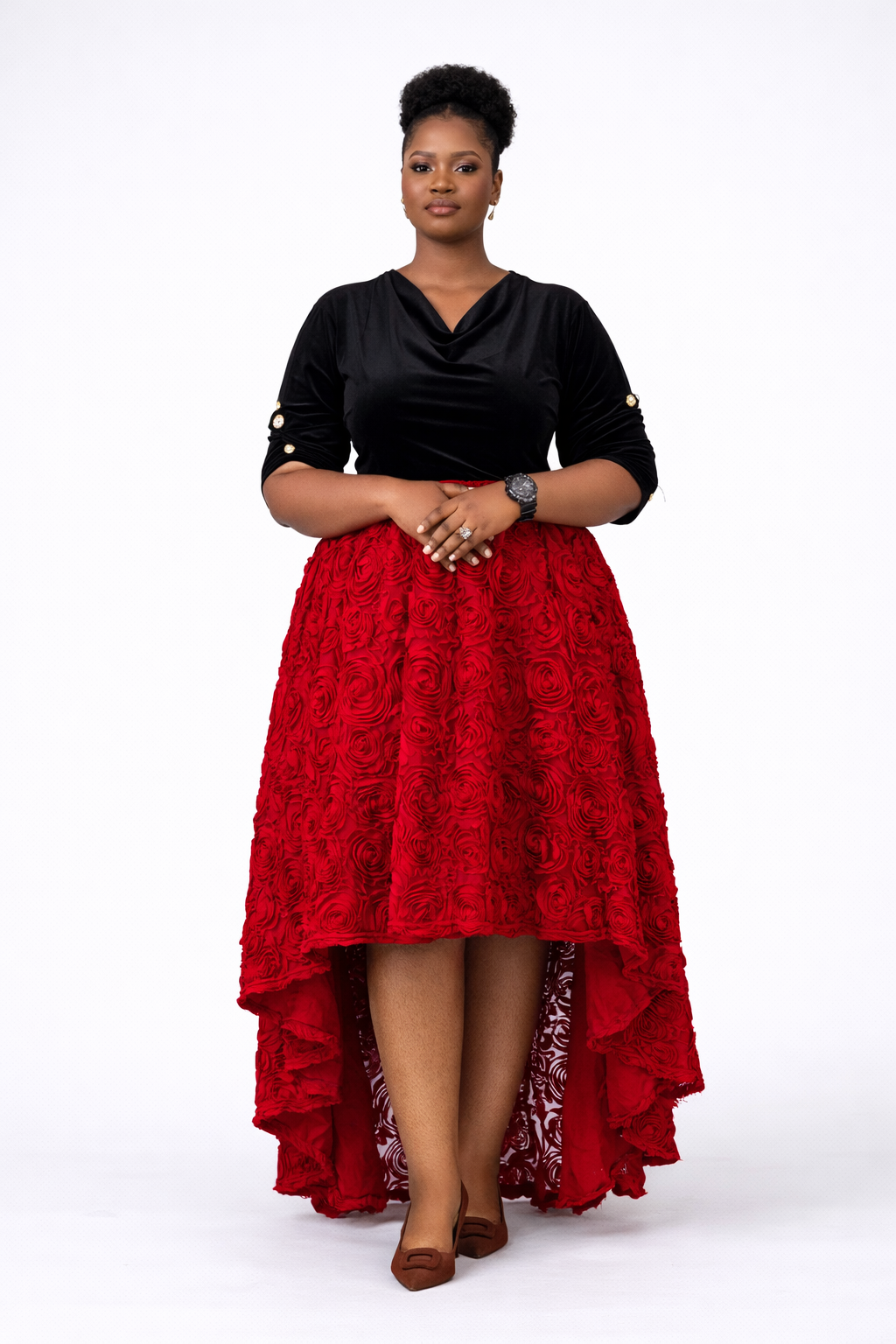 ENIOTO Roses Black velvet Midi dress - Wine