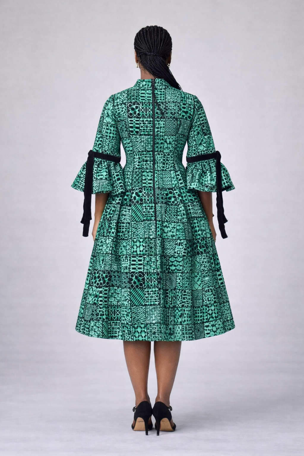 Aduke Ankara Midi Dress - Green Geometric