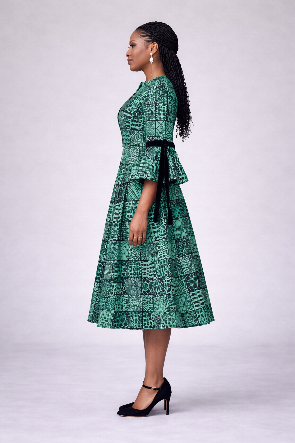 Aduke Ankara Midi Dress - Green Geometric
