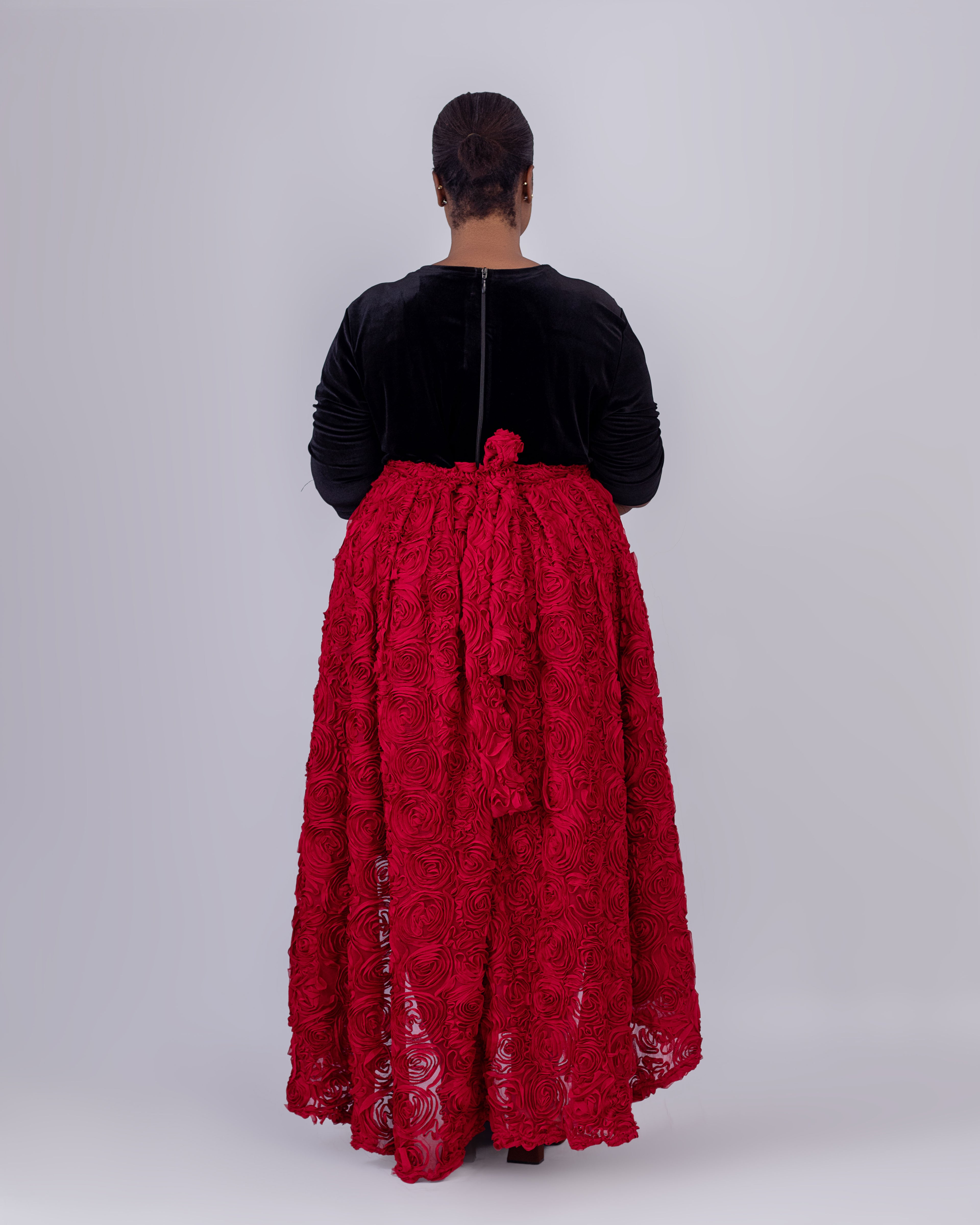 ENIOTO Roses Black velvet Midi dress - Wine