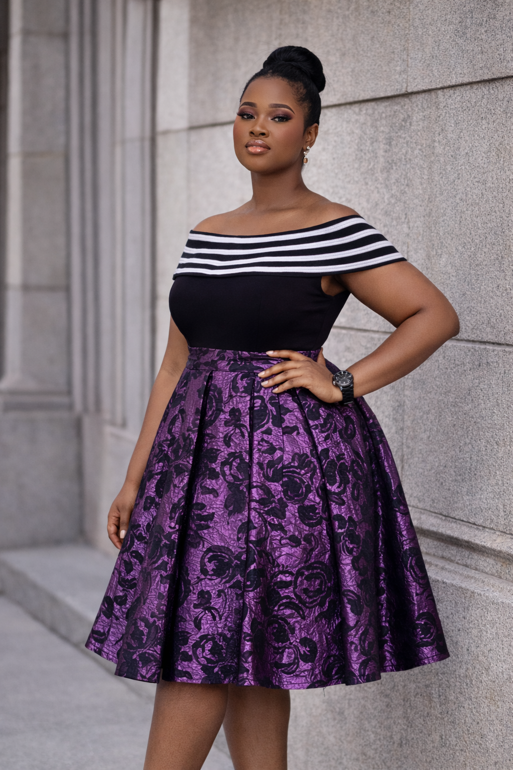 Oyewe Brocade Ball Midi Dress - Purple