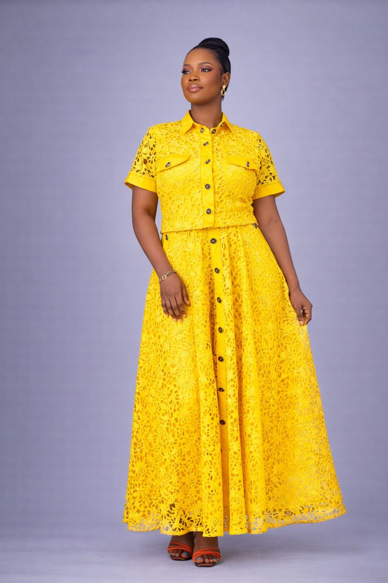 Bolanle Cord Lace Two Piece Set in Yellow