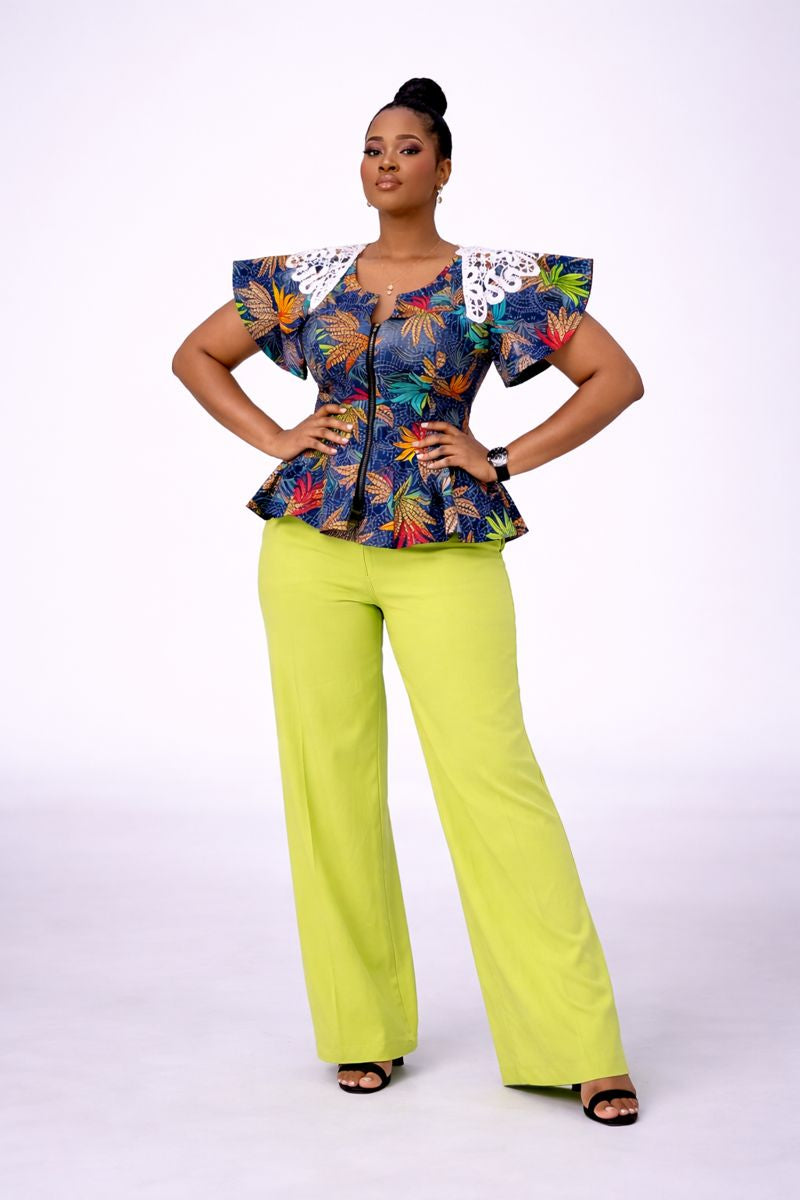 Adufe Ankara Blouse With Plain Crepe Pants - Lemon Pants