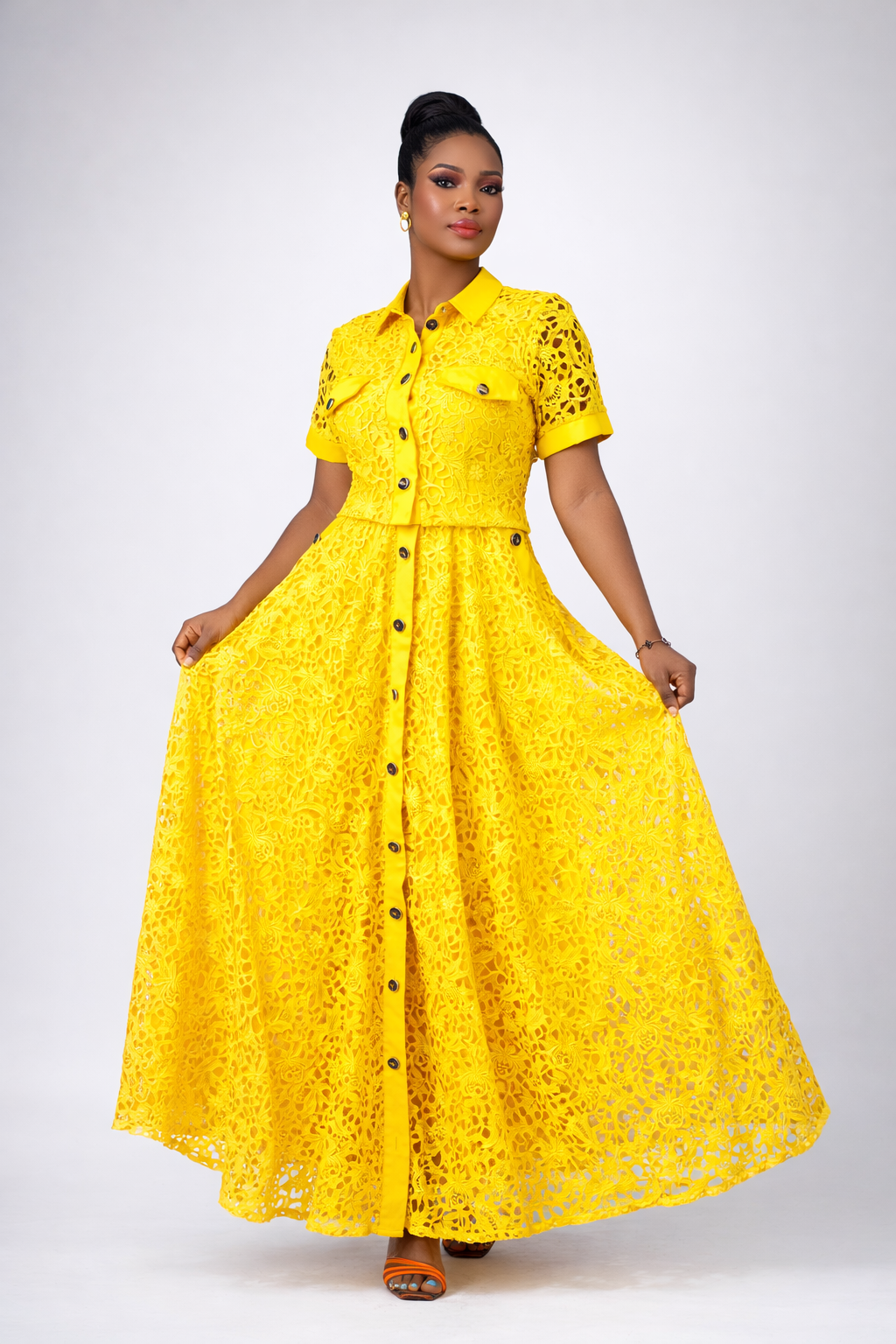 Bolanle Cord Lace 2 Piece Set - Yellow