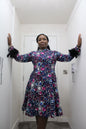 Okin - High neck Elegant Midi Ankara Dress with feathered sleeves